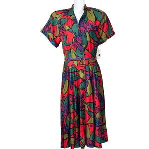 Strait Lane vintage maxi shirt dress. green/red/purple, NWT, bold, 1980s, unique